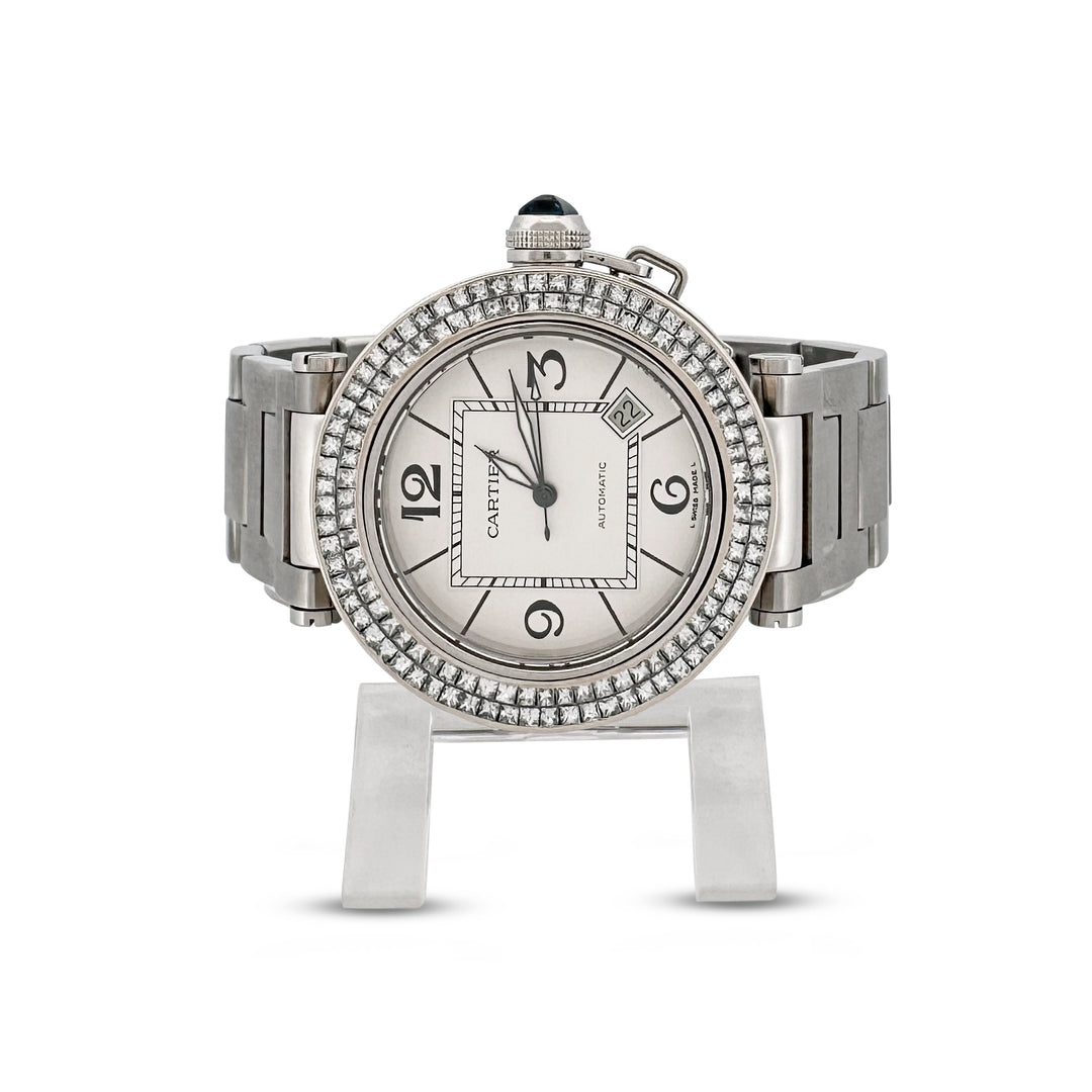 Cartier 40mm Pasha Diamond Bezel Stainless Steel Watch