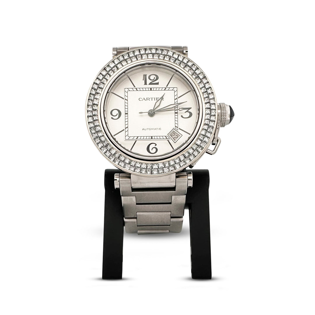 Cartier 40mm Pasha Diamond Bezel Stainless Steel Watch