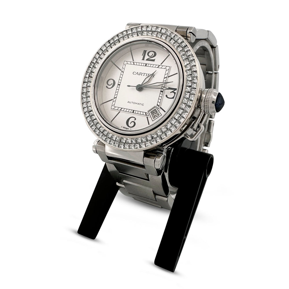 Cartier 40mm Pasha Diamond Bezel Stainless Steel Watch