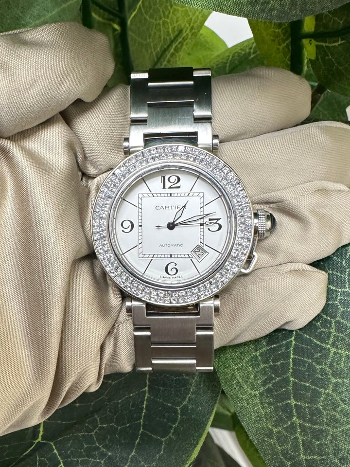 Cartier 40mm Pasha Diamond Bezel Stainless Steel Watch