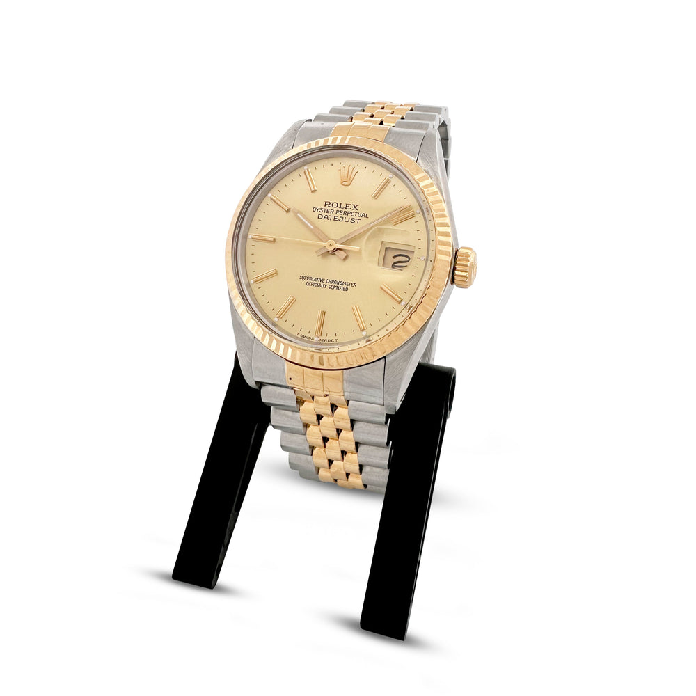 1987 Rolex Datejust 36mm Golden Dial Two-tone 18k Yellow Gold & Stainless Steel Jubilee Band Watch