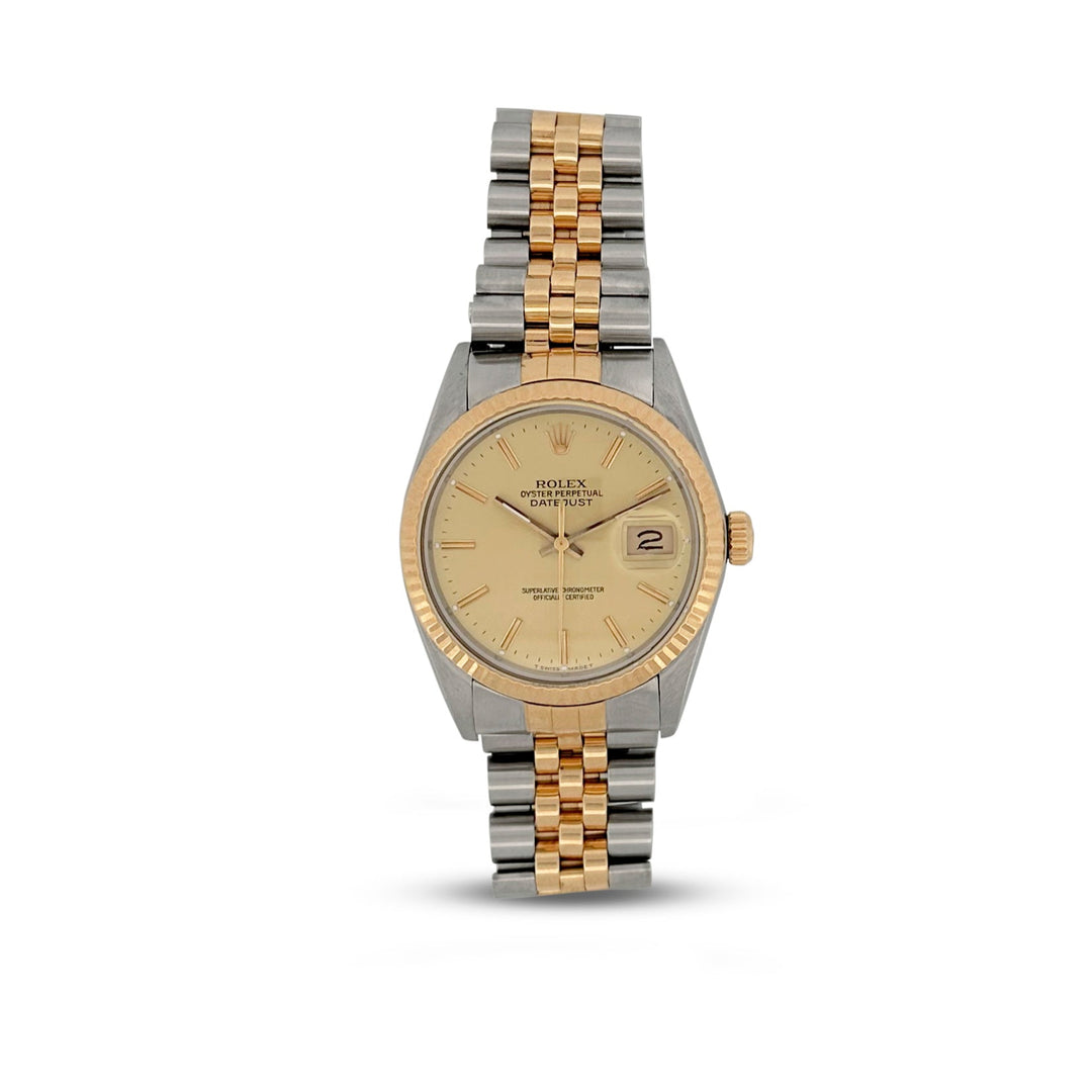 1987 Rolex Datejust 36mm Golden Dial Two-tone 18k Yellow Gold & Stainless Steel Jubilee Band Watch