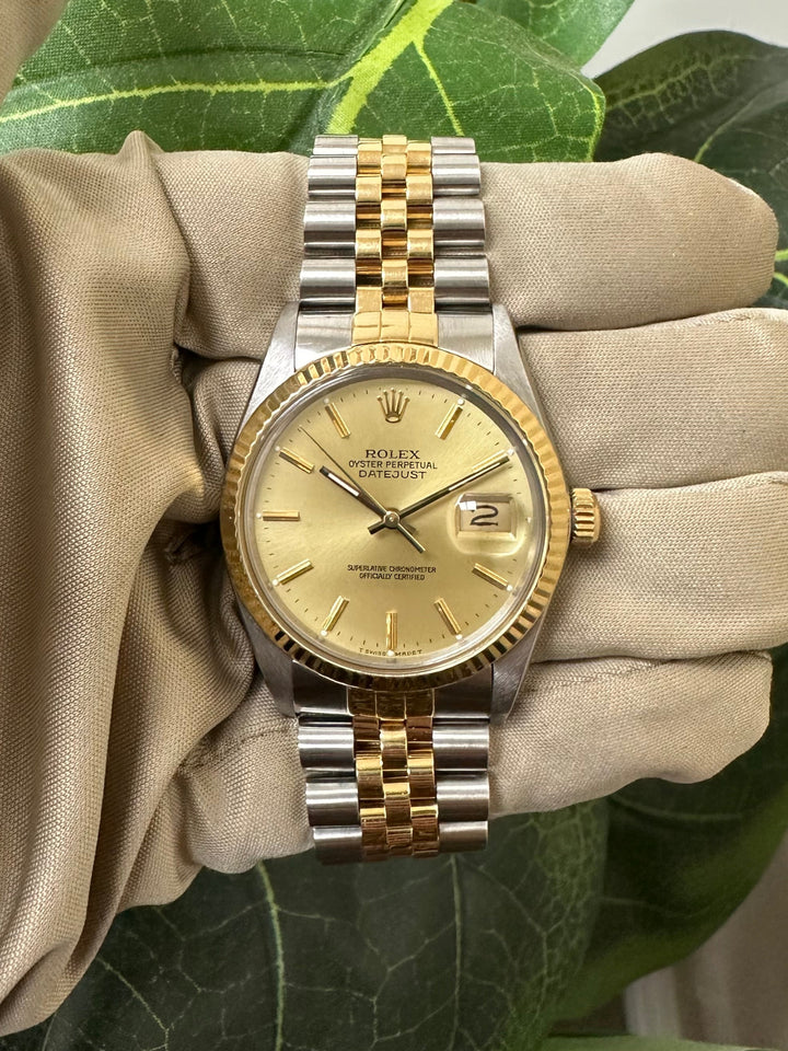 1987 Rolex Datejust 36mm Golden Dial Two-tone 18k Yellow Gold & Stainless Steel Jubilee Band Watch