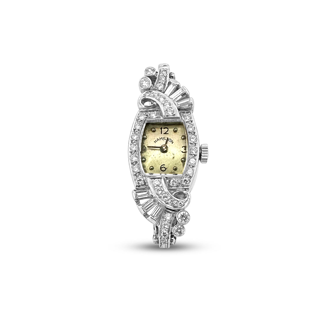 Vintage Hamilton Lady's Diamond Watch in 14k White Gold