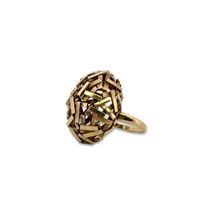 Mid-Century Brutalist Bombé Stick Ring in 14k Yellow Gold Ring