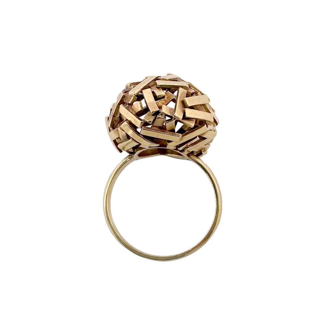 Mid-Century Brutalist Bombé Stick Ring in 14k Yellow Gold Ring