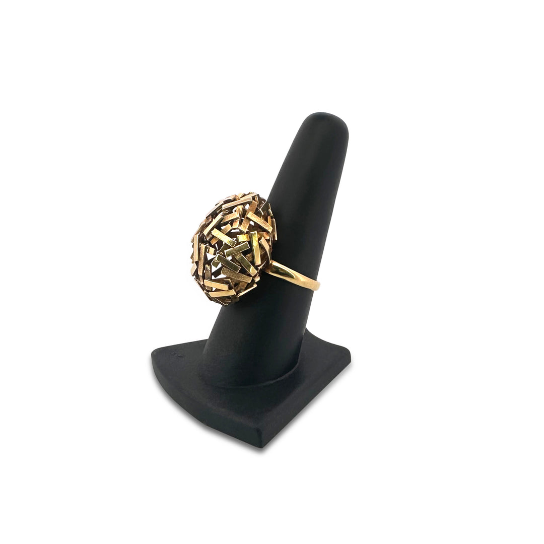 Mid-Century Brutalist Bombé Stick Ring in 14k Yellow Gold Ring