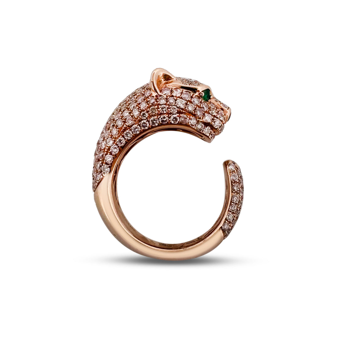 2.59ctw Pink Round Brilliant Diamond Panther Ring in 18k Rose Gold