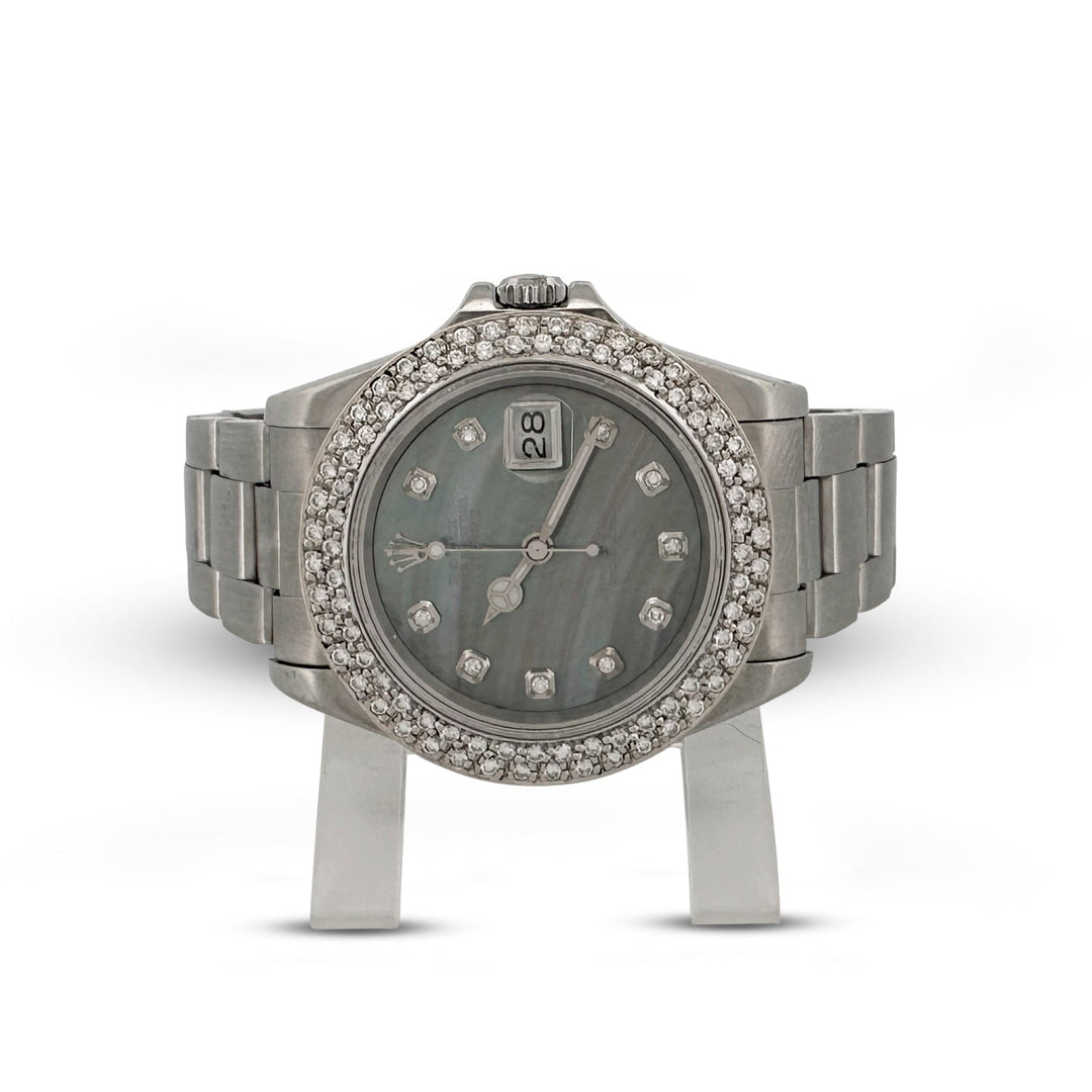 Rolex GMT 40mm with Custom Dial and Diamond Bezel Stainless Steel Oyster Band Watch