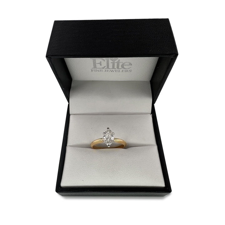 1.09ct Marquise Cut Natural Diamond Solitaire Engagement Ring in 14k Two-tone Gold