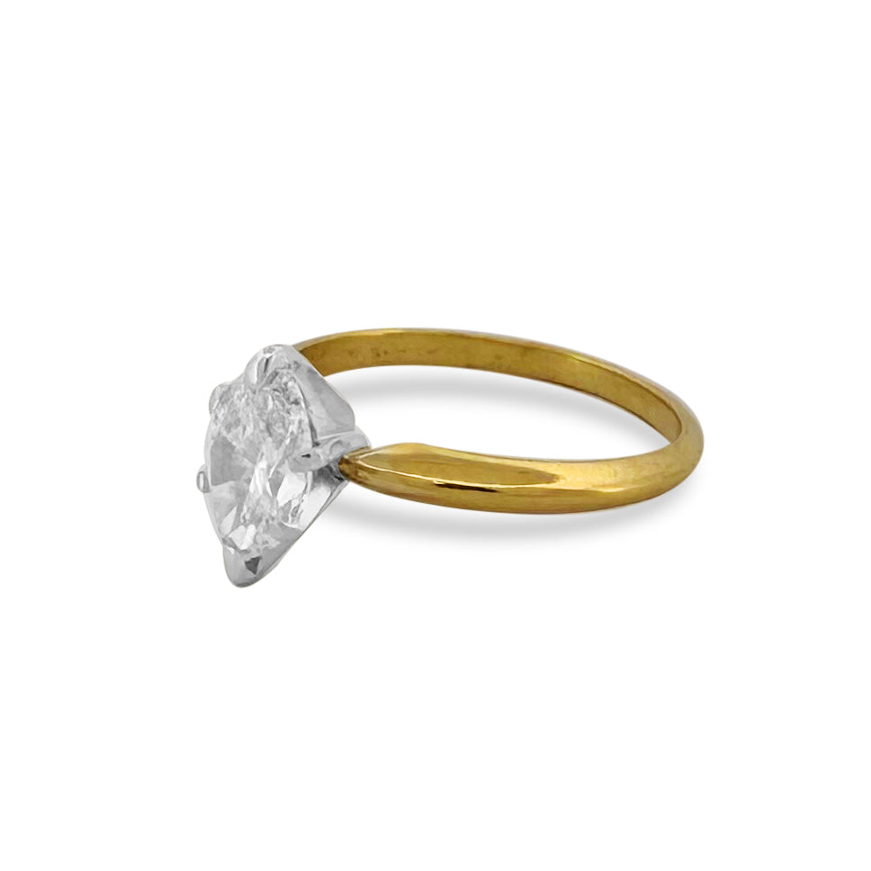 1.09ct Marquise Cut Natural Diamond Solitaire Engagement Ring in 14k Two-tone Gold