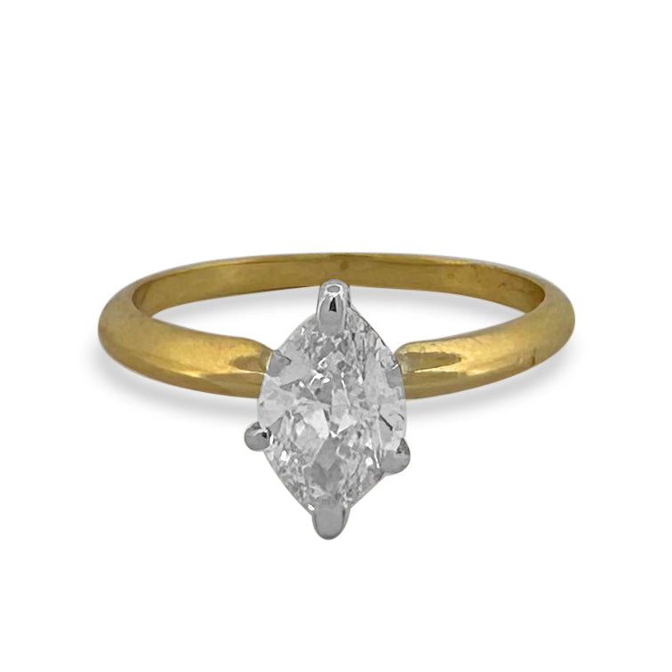 1.09ct Marquise Cut Natural Diamond Solitaire Engagement Ring in 14k Yellow Gold