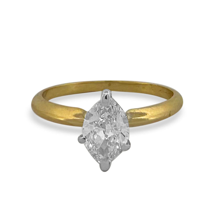 1.09ct Marquise Cut Natural Diamond Solitaire Engagement Ring in 14k Yellow Gold