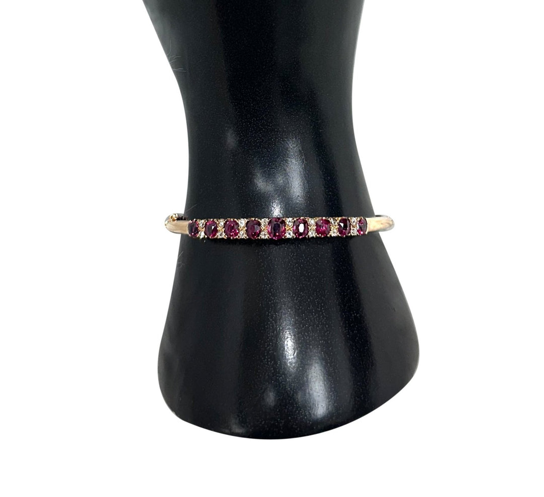 Antique Ruby and Diamond Hinged Cuff Bracelet in 14k Yellow Gold