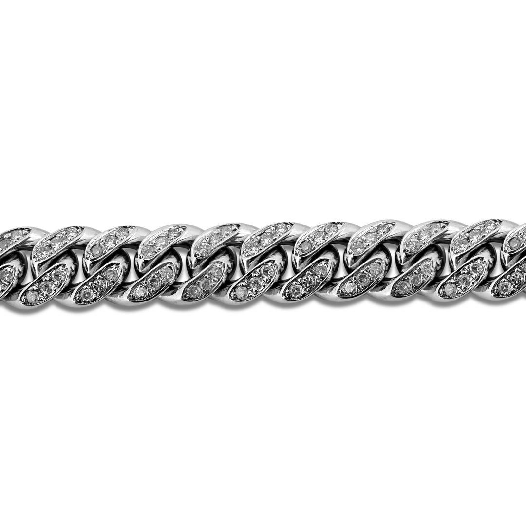 6.5ctw Round Brilliant Natural Diamond 11mm Cuban Chain Bracelet in 10k White Gold