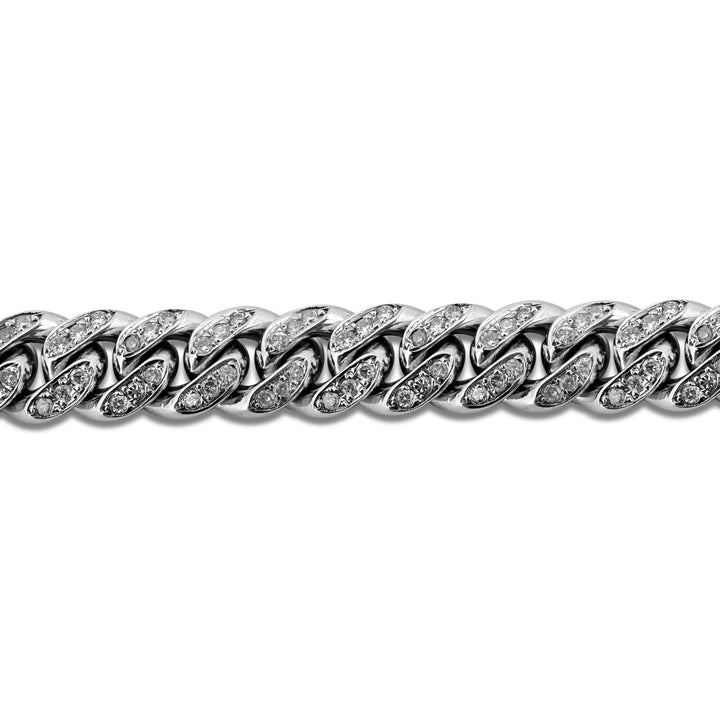 6.5ctw Round Brilliant Natural Diamond 11mm Cuban Chain Bracelet in 10k White Gold