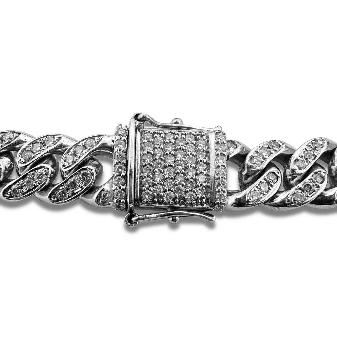 6.5ctw Round Brilliant Natural Diamond 11mm Cuban Chain Bracelet in 10k White Gold