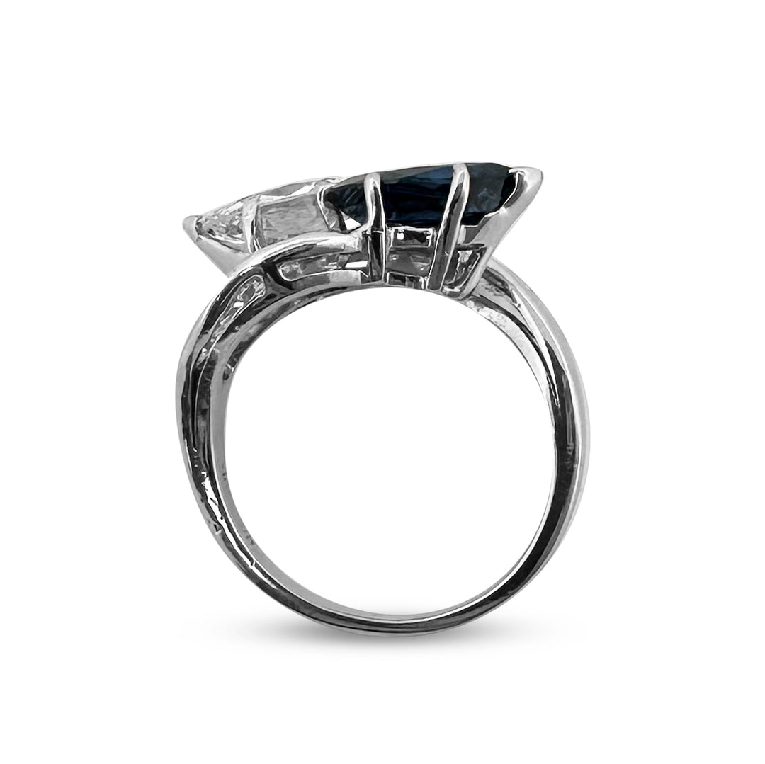 Vintage Pear Shaped Diamond & Pear Shaped Sapphire Bypass Cocktail Ring in Platinum