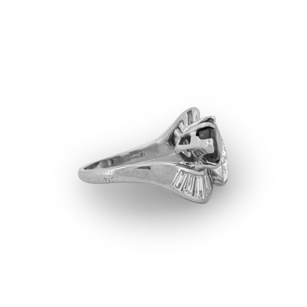 Vintage Pear Shaped Diamond & Pear Shaped Sapphire Bypass Cocktail Ring in Platinum