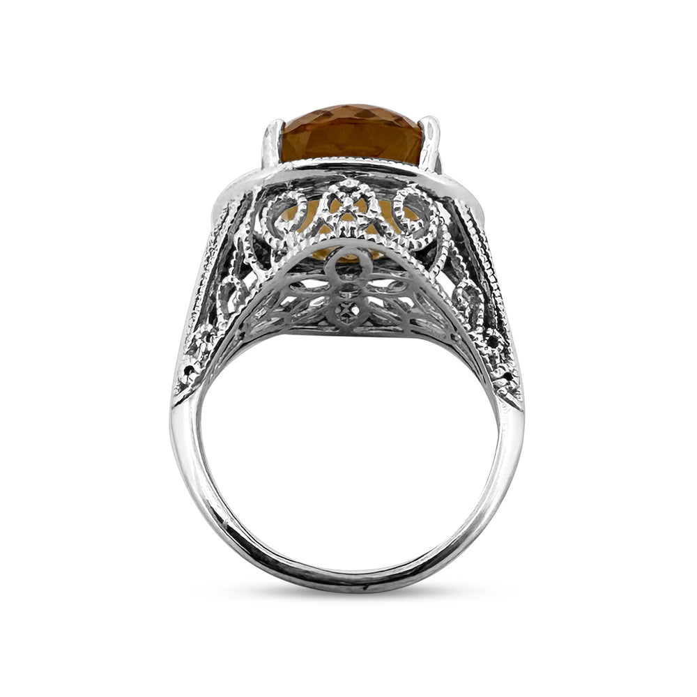 7.50cts Oval Heliodor Beryl & Round Brilliant Diamond Halo Filigree Cocktail Ring in 14k White Gold