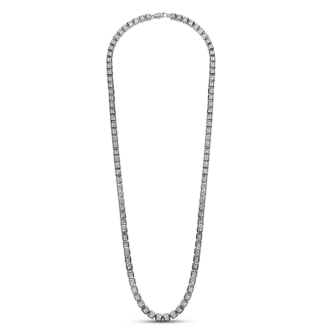 12ctw Round Brilliant Natural Diamond Square Link Chain Necklace in 14k White Gold