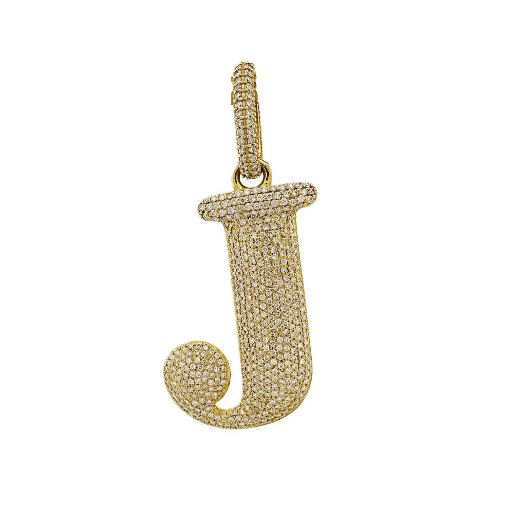 5ctw Natural Round Brilliant Diamond Flooded J Initial Pendant in 14k Yellow Gold