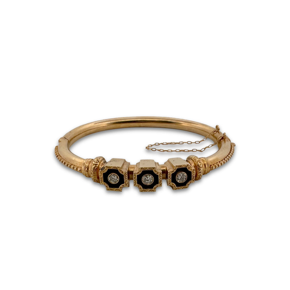 Etruscan Revival Inspired 0.45ctw Round Brilliant Diamond Yellow Gold Hinged Cuff Bracelet in 14k Yellow Gold