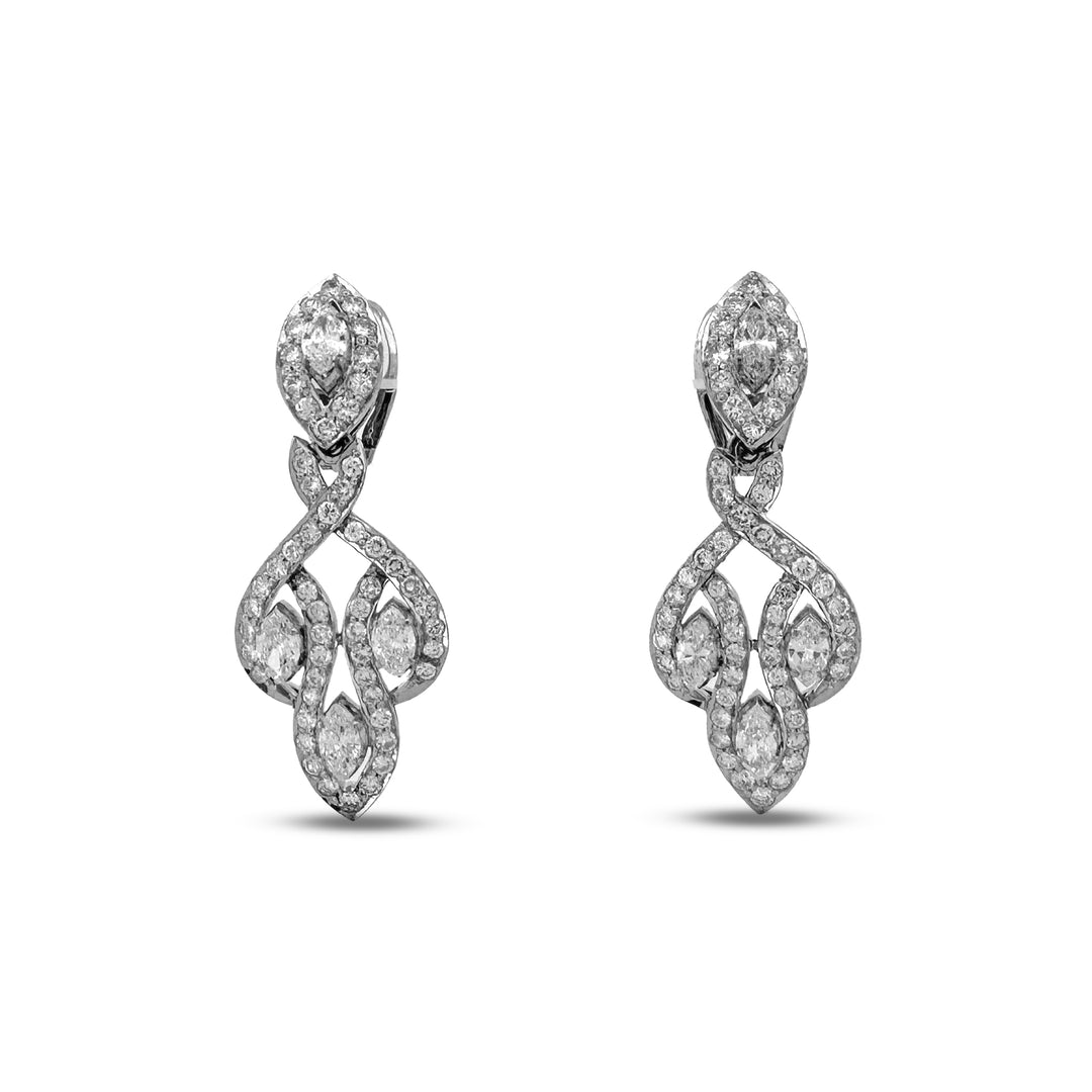 5.65ctw Marquise & Round Brilliant Natural Diamond Statement Earrings in 18k White Gold