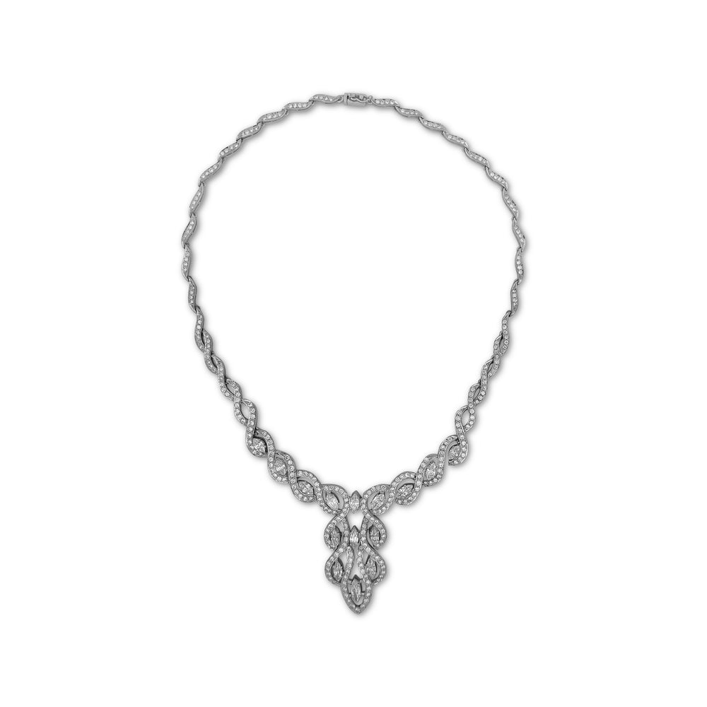 11.85ctw Marquise & Round Brilliant Natural Diamond Statement Necklace in 18k White Gold