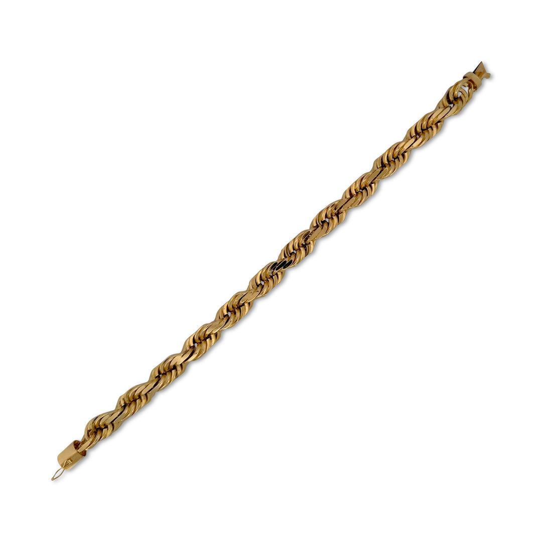 9mm Rope Chain Bracelet in Solid 14k Yellow Gold