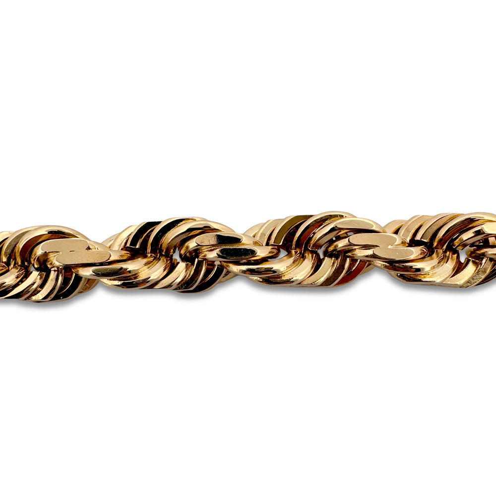 9mm Rope Chain Bracelet in Solid 14k Yellow Gold