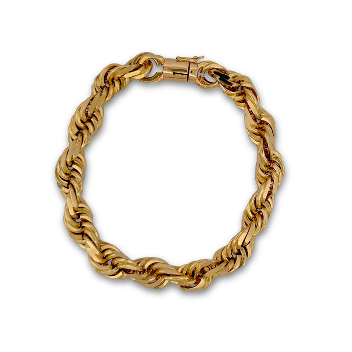 9mm Rope Chain Bracelet in Solid 14k Yellow Gold