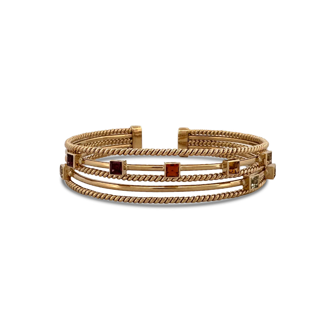 Multi-Gemstone Wire Cuff Bracelet in 14k Yellow Gold