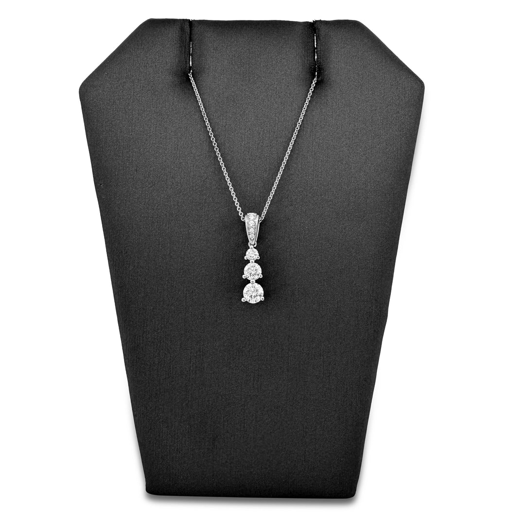 1ctw Round Brilliant Natural Diamond Graduated 3-stone Pendant Necklace in 18k White Gold