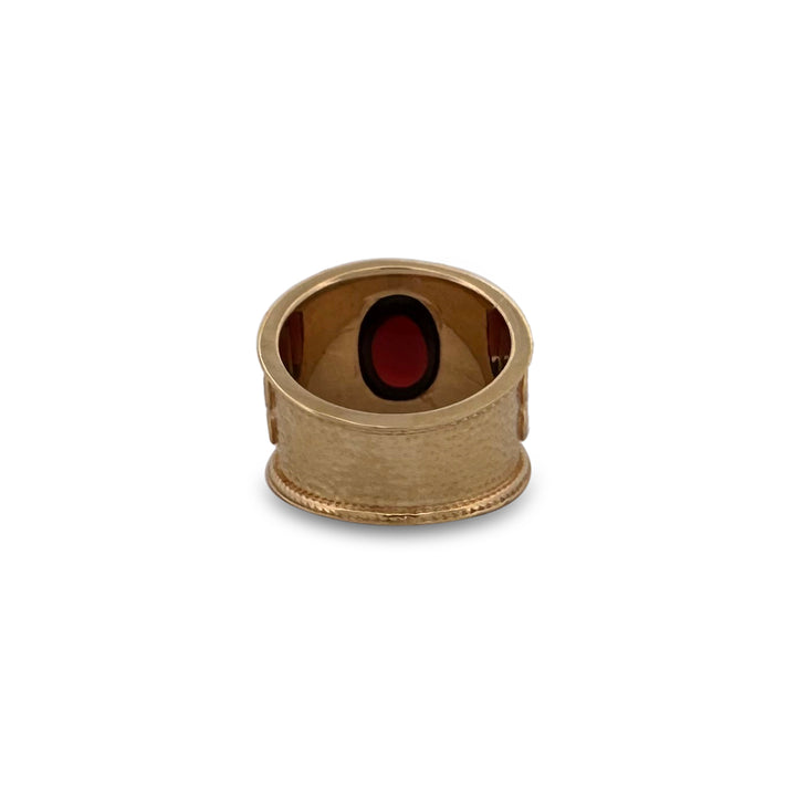 Oval Garnet Cabochon Byzantine Style Ring in 14k Yellow Gold