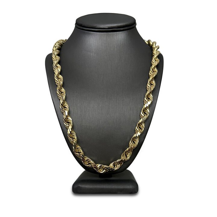 10mm Rope Chain 24" Necklace in Solid 14k Yellow Gold