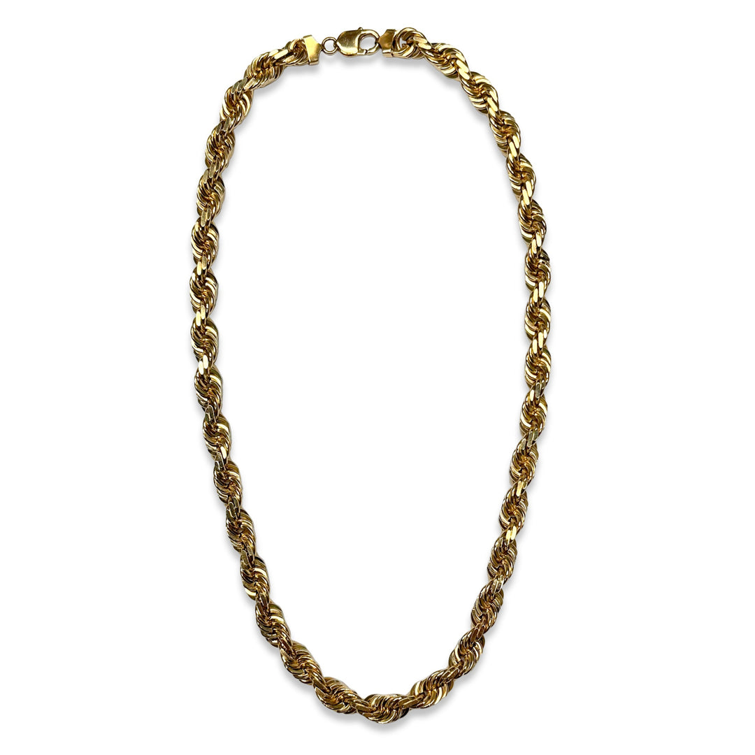 10mm Rope Chain 24" Necklace in Solid 14k Yellow Gold