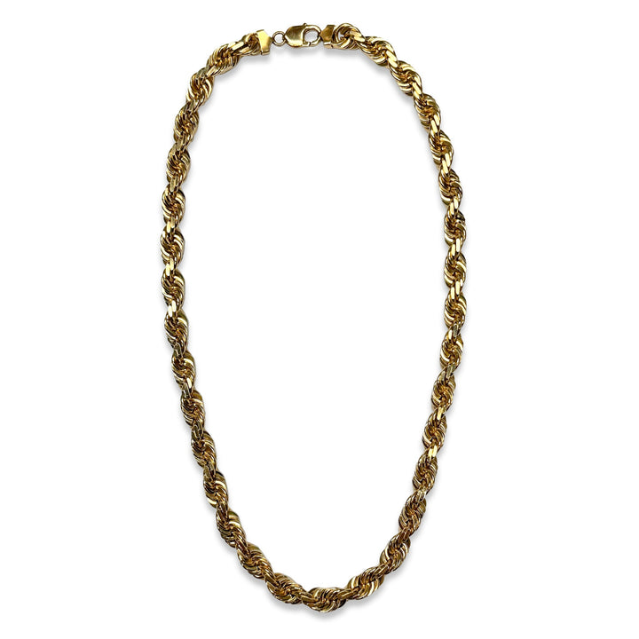 10mm Rope Chain 24" Necklace in Solid 14k Yellow Gold