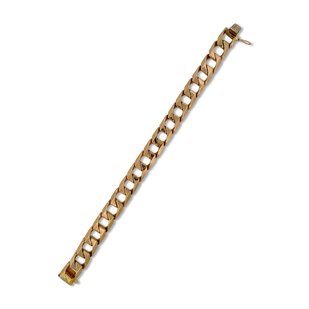 12mm Squared Curb Link Bracelet in Solid 14k Yellow Gold