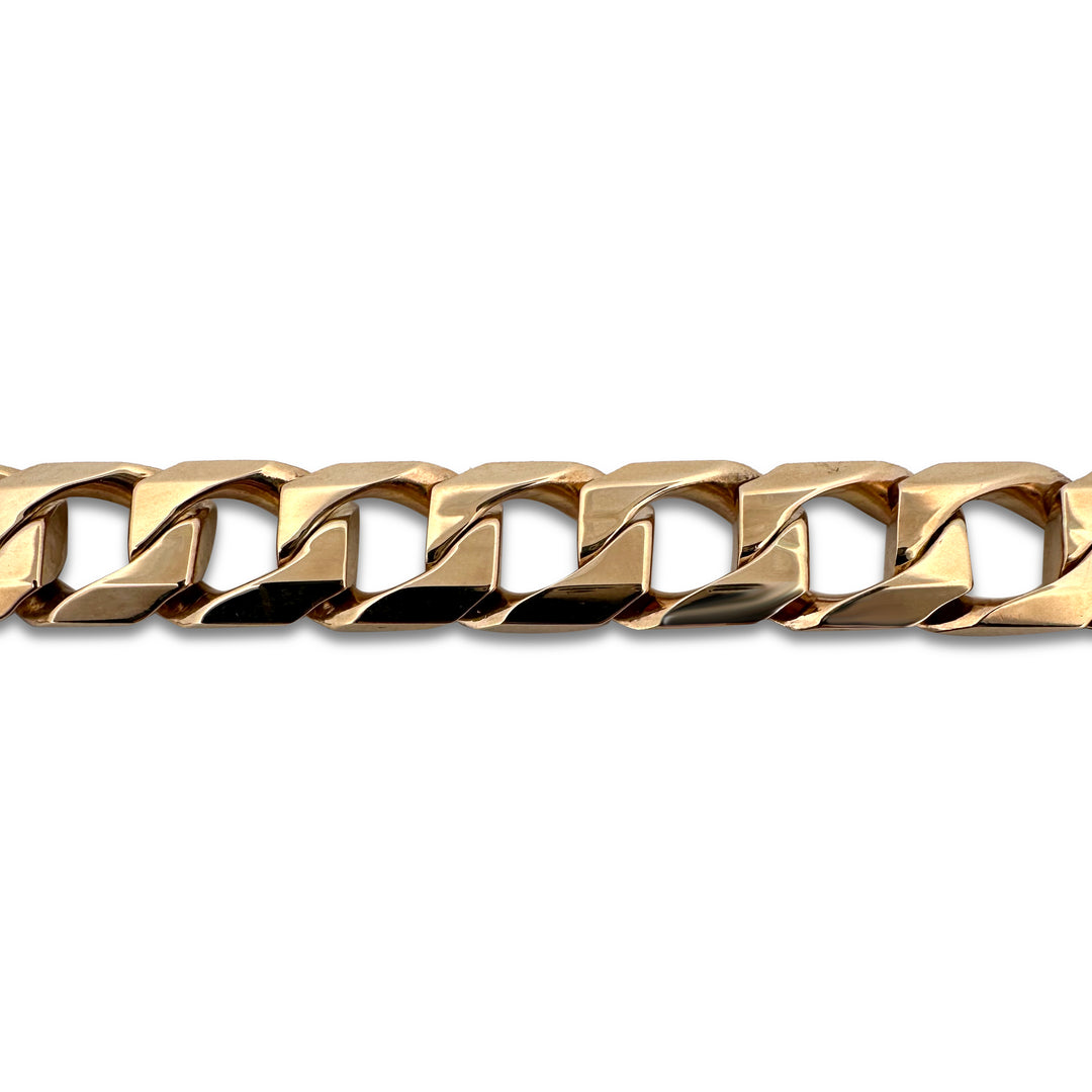 12mm Squared Curb Link Bracelet in Solid 14k Yellow Gold