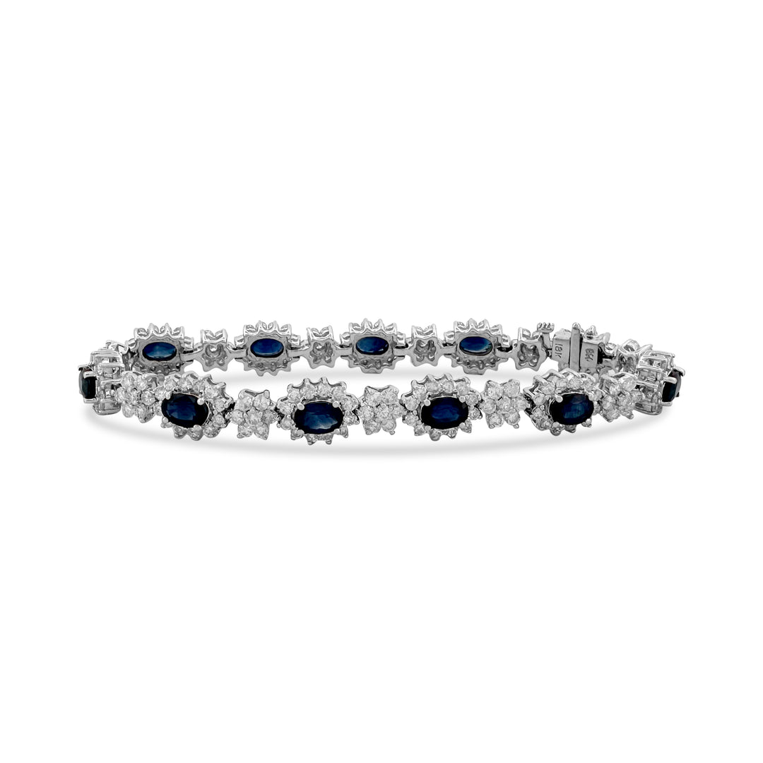 Oval Sapphire and Round Brilliant Diamond Bracelet in 18k White Gold