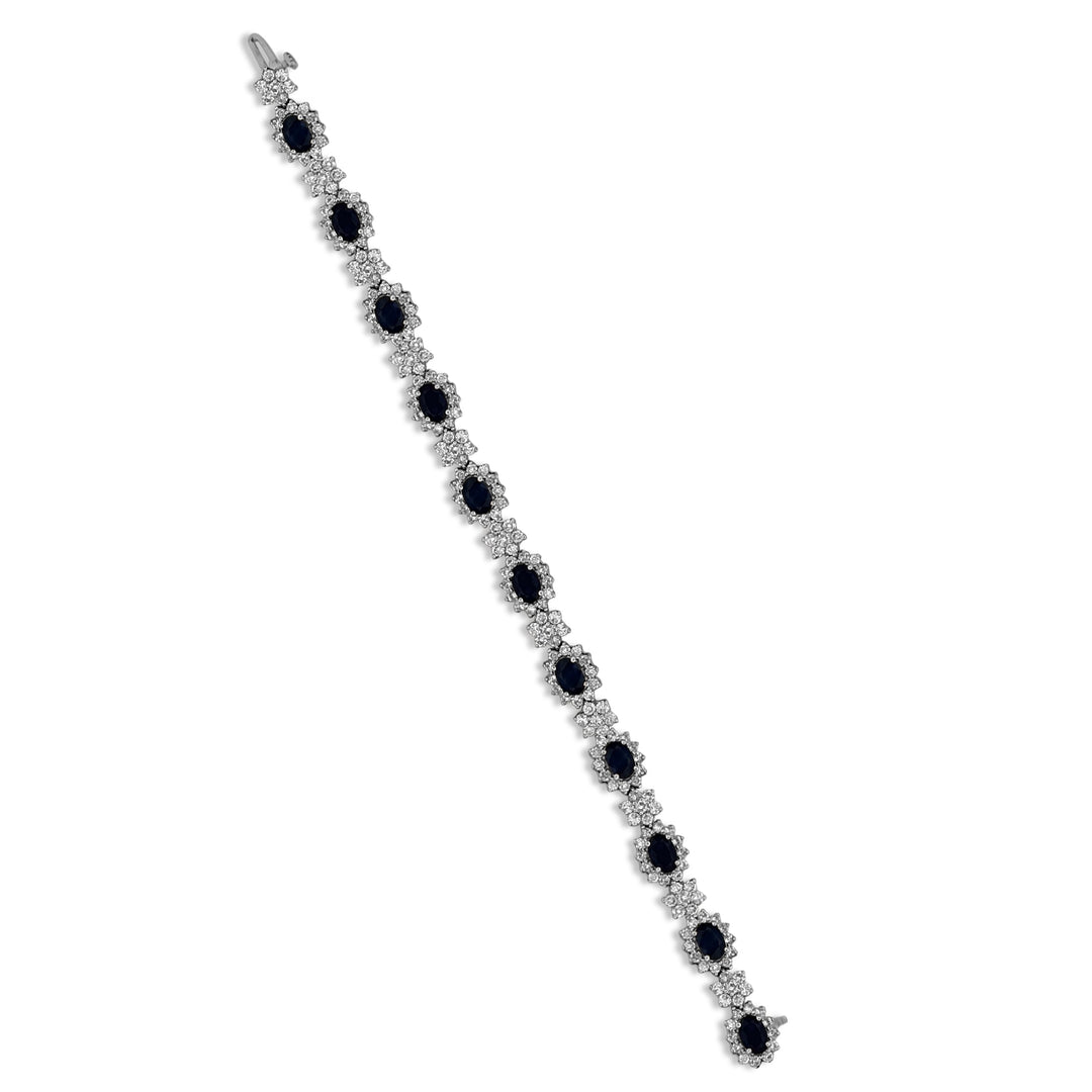 Oval Sapphire and Round Brilliant Diamond Bracelet in 18k White Gold