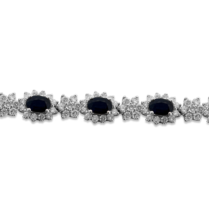 Oval Sapphire and Round Brilliant Diamond Bracelet in 18k White Gold