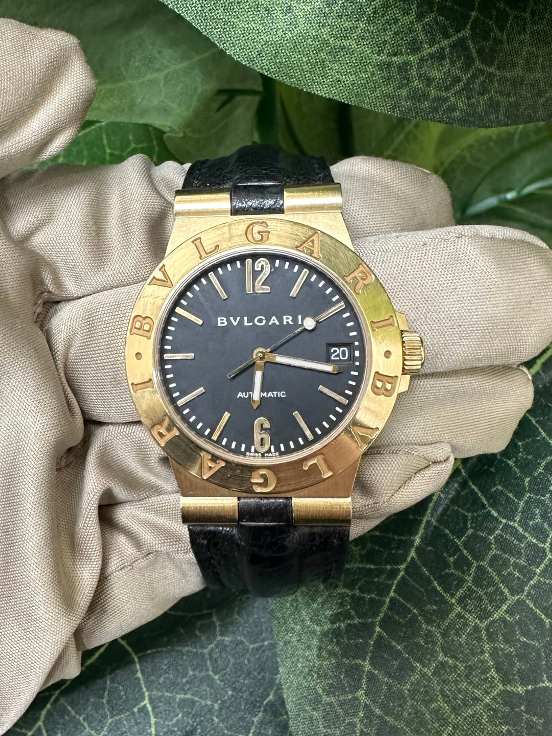 Bvlgari Diagono 18k Yellow Gold Automatic Leather Strap Watch