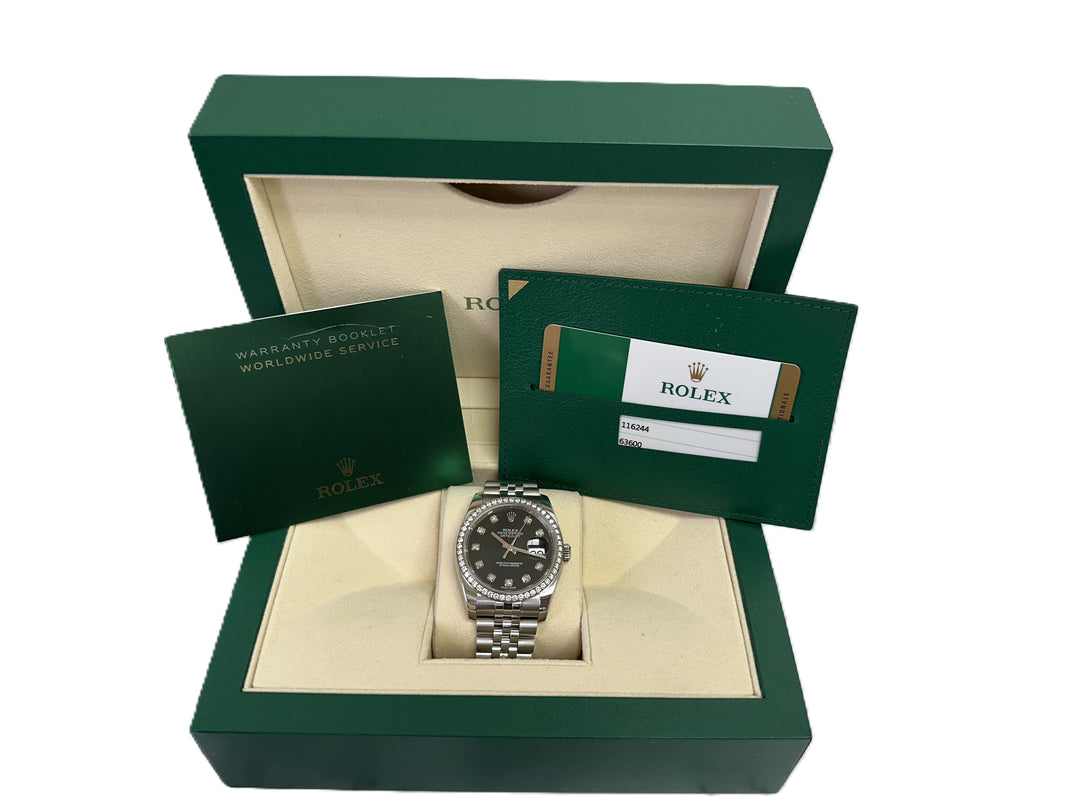 Rolex Datejust 36mm 2018 Stainless Steel and 18k White Gold Watch with Factory Diamonds, Box & Papers