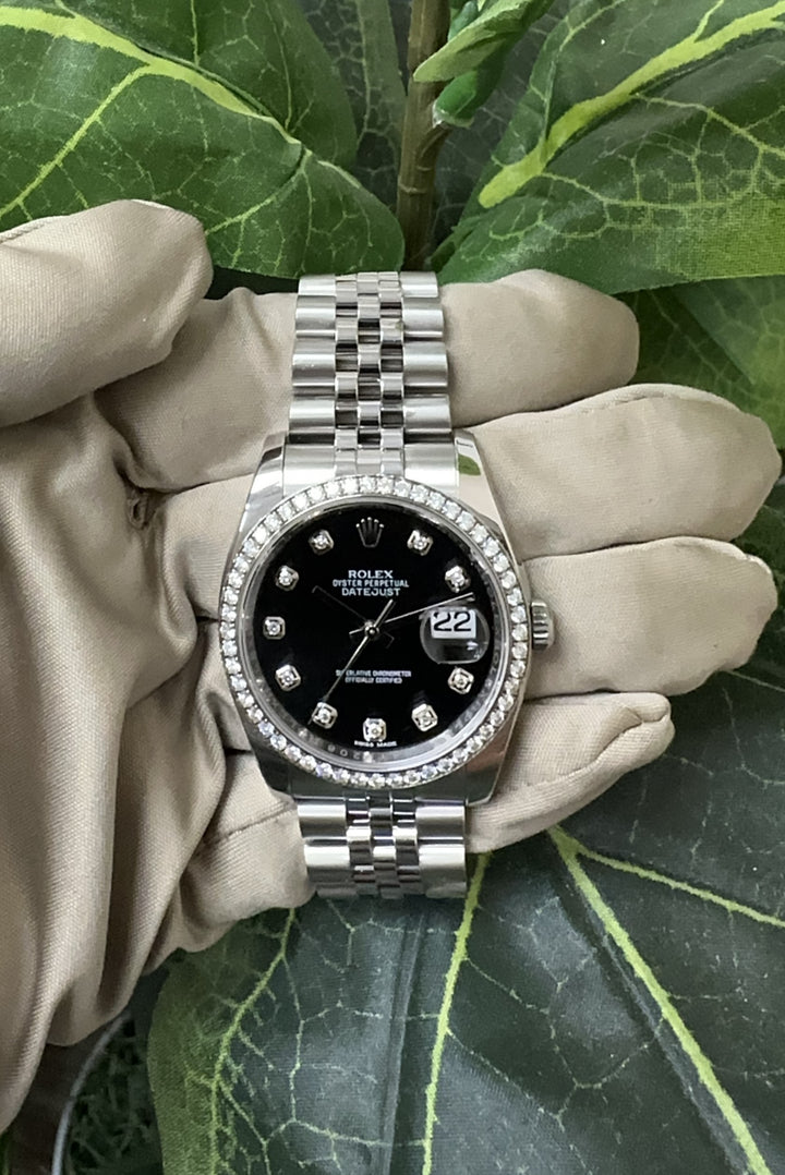 Rolex Datejust 36mm 2018 Stainless Steel and 18k White Gold Watch with Factory Diamonds, Box & Papers