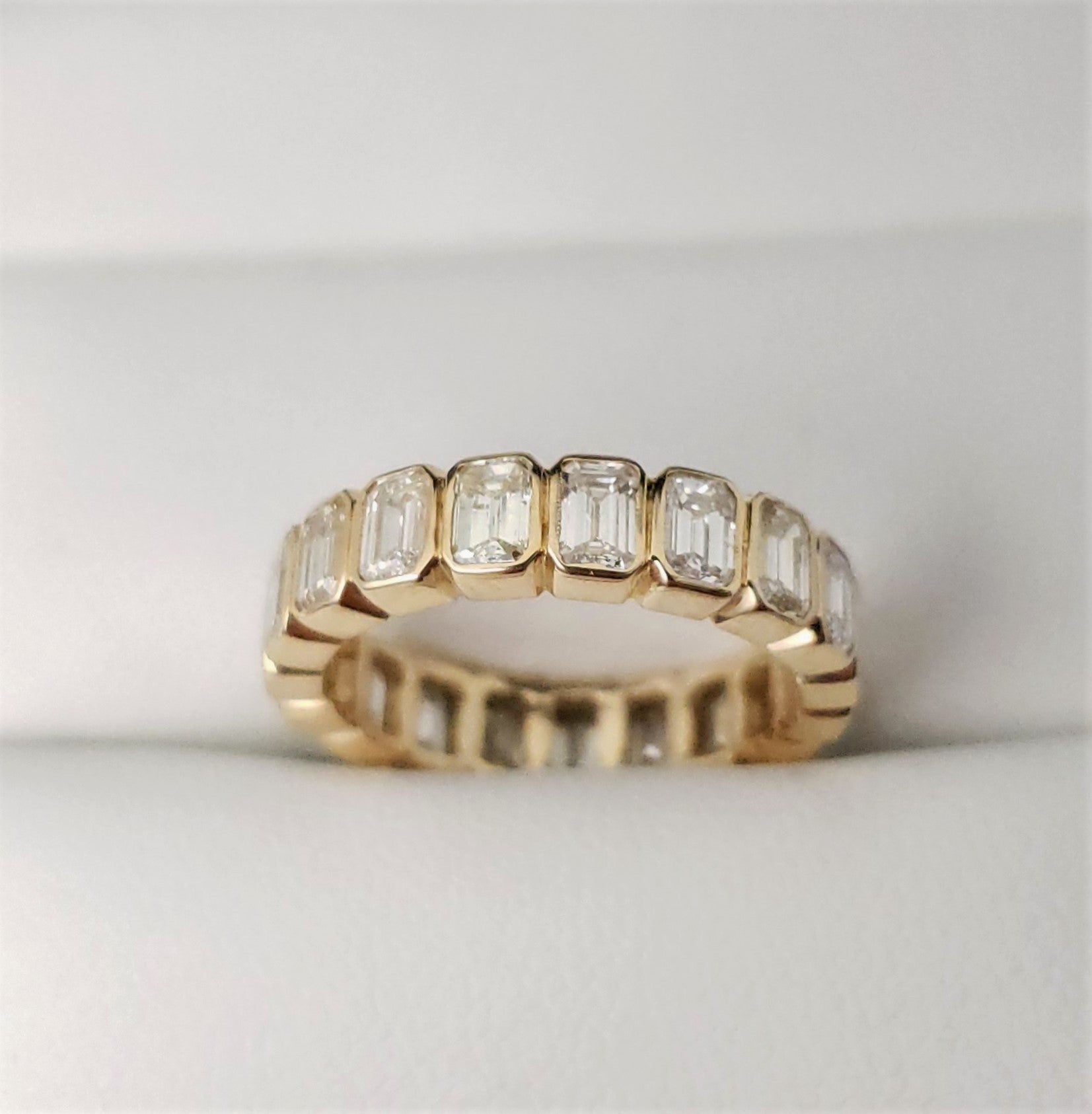 Emerald Cut Bezel Set Full Eternity Band / Simulant Diamond Wedding Band / 8.62 outlets CT Flowless Emerald 14K Gold Plated Stackable Eternity Ring