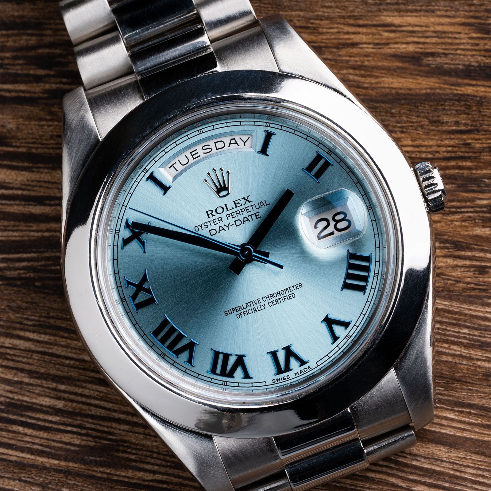 Rolex Platinum President Ice Blue Roman Dial Elite Fine Jewelers